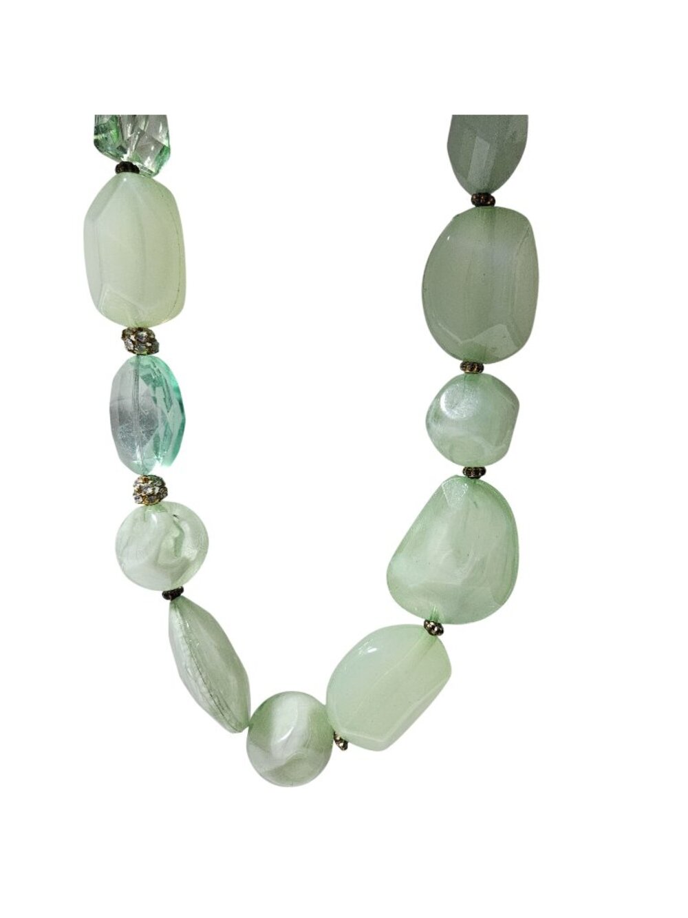 Vintage Chunky Beaded Necklace Green Acrylic Glass Boho Chic Fashion Jewelry
